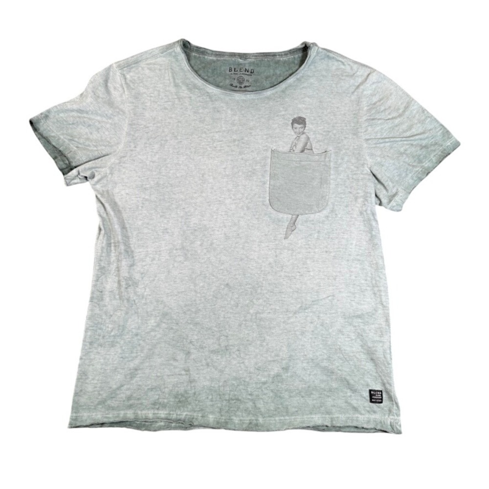 Blend Global Jeansmaker Mens Large Sage Green Pin Up Pocket Graphic T-Shirt